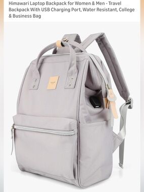 Himawari Light Gray Laptop Backpack with USB Port
